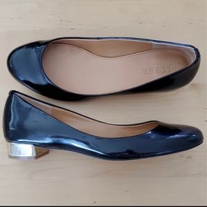 J. Crew Black Janey Patent Leather Flats  Gold Heel - 6.5